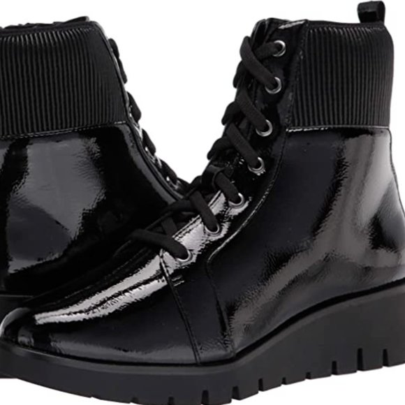 ANNE KLEIN DERRY PATENT COMBAT BOOTS - BLACK - Picture 1 of 1